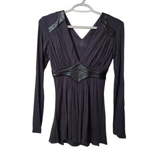Sky Y2K Inspired Leather Belted Long Sleeve Open Back Blouse